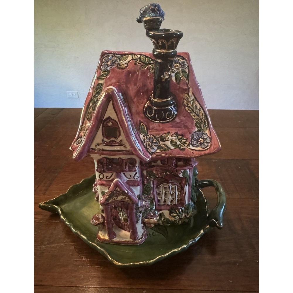 Blue Sky Clayworks Heather Goldminc Cozy Corner House CandleHolder w/Under Plate